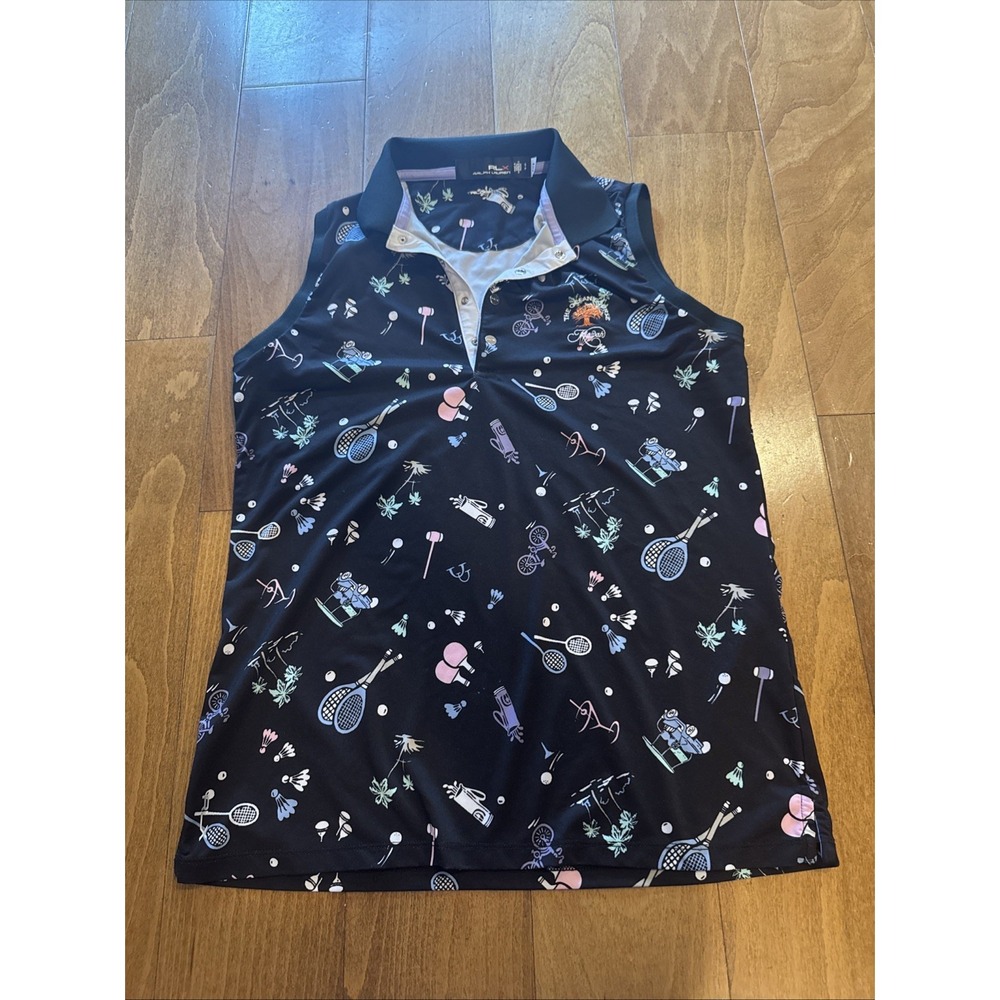 RLX Ralph Lauren‎ Ladies Black Racquet Sleeveless Polo Sz S Kiawah Ocean Course